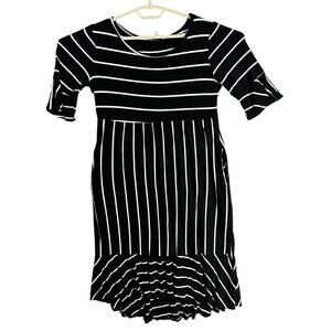 Hailey Co Midi Dress Size L Black White Striped Pockets  Minimalist Modest